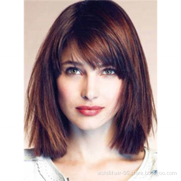 A large number of wholesale Synthetic wigs yaki straight hair light crimson medium long Wig for mature  fashion women
